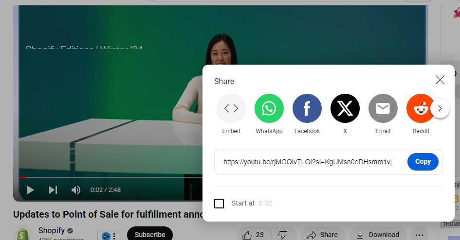 Copy the embed link from YouTube