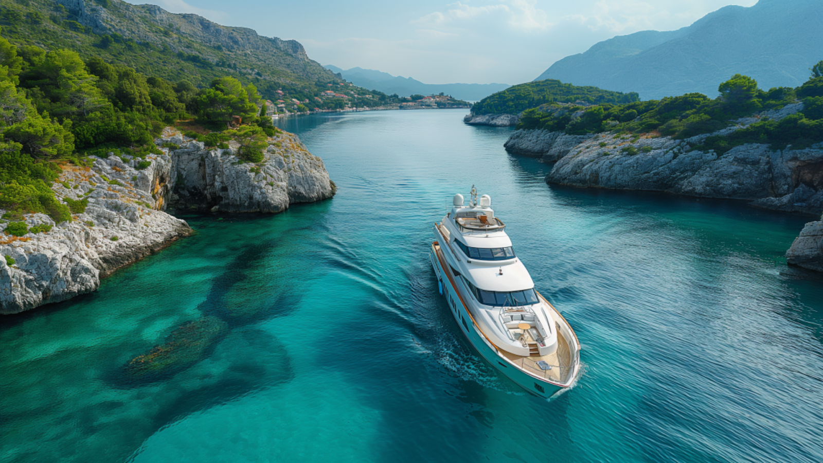 A luxurious yacht cruising along the Dalmatian Coast.