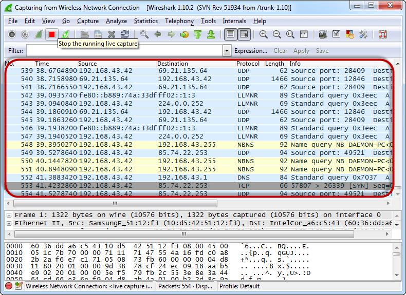 Olfateando la red usando Wireshark