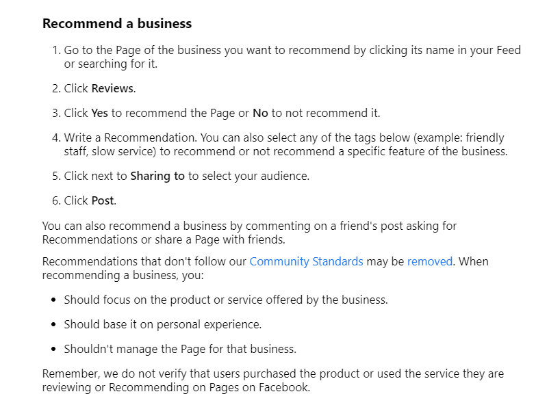 facebook reviews business page