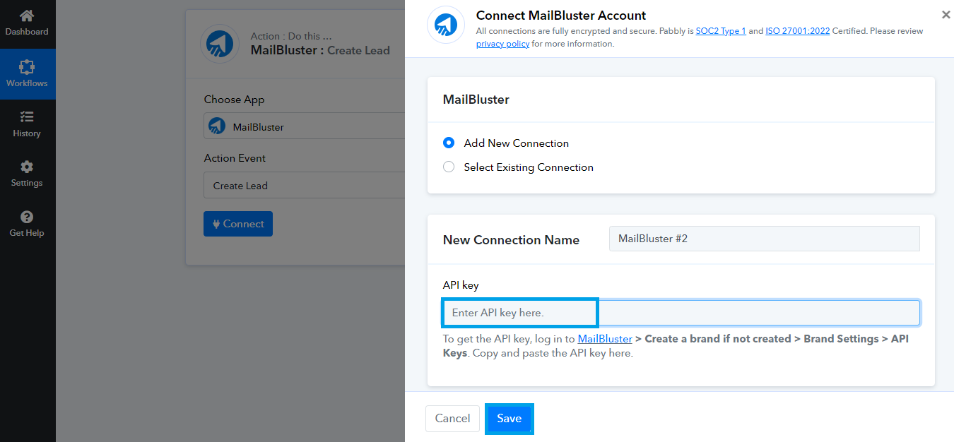New Connection Tab MailBluster 