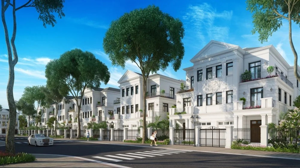 Vinhomes Riverside với không gian biệt thự tứ lập tuyệt vời.