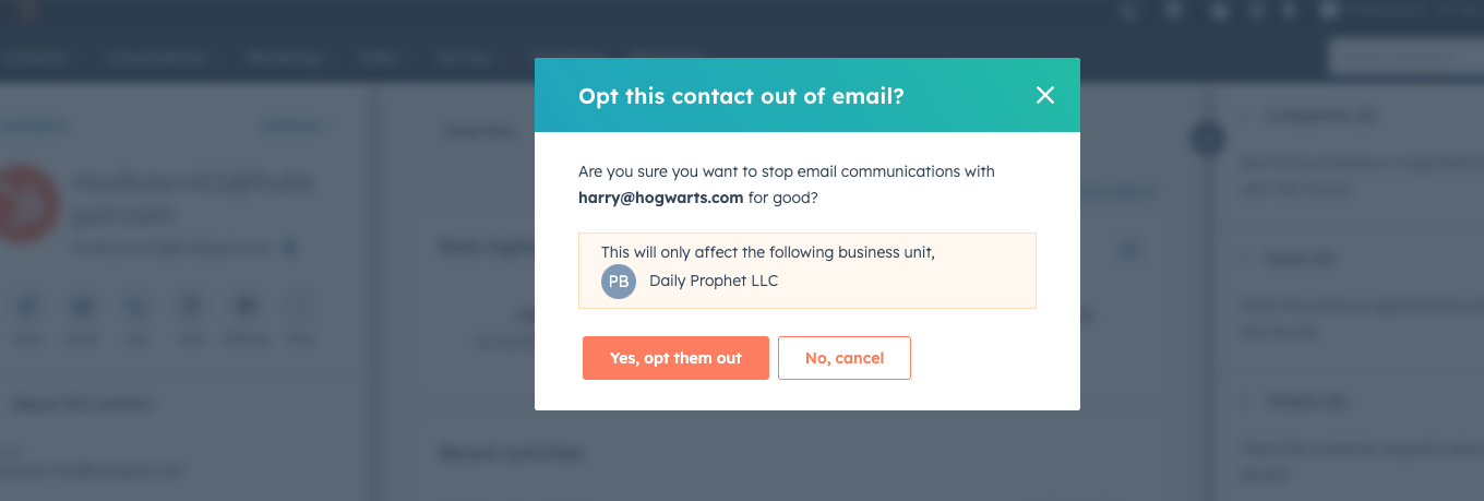 Opt out a user business unit