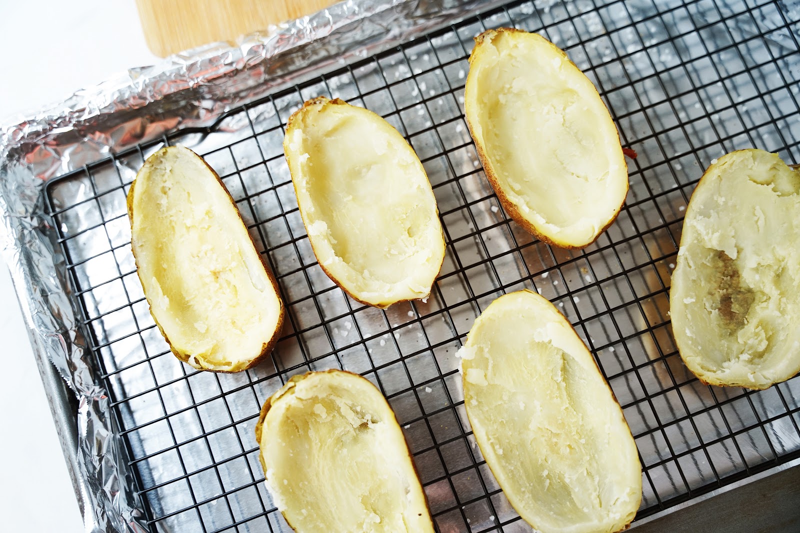Bake potato skins for 10 minutes.