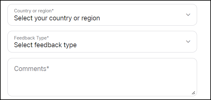 Select your country or region and feedback type