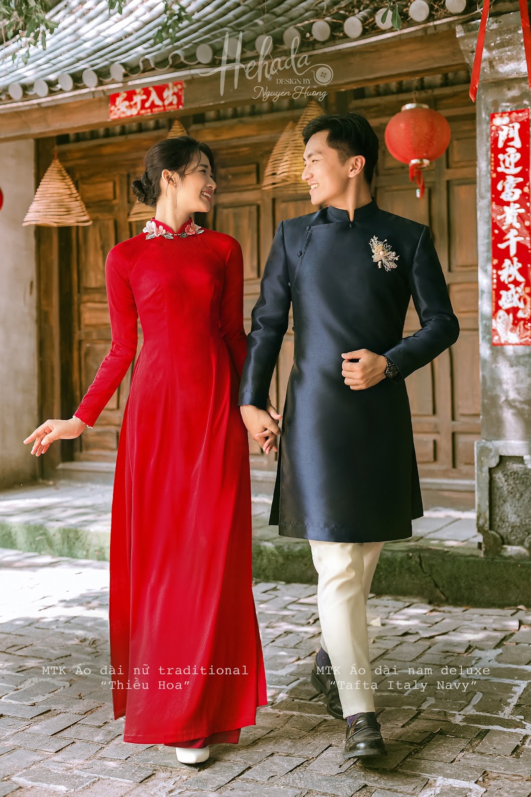 Couple áo dài nữ Thiều Hoa & nam Tafta Itali Navy