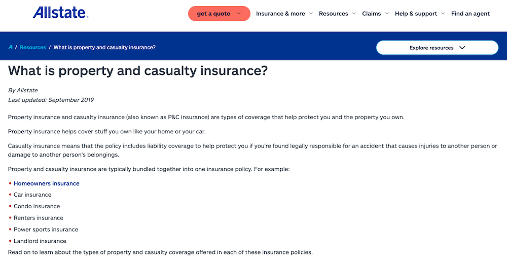 Allstate property insurance content example