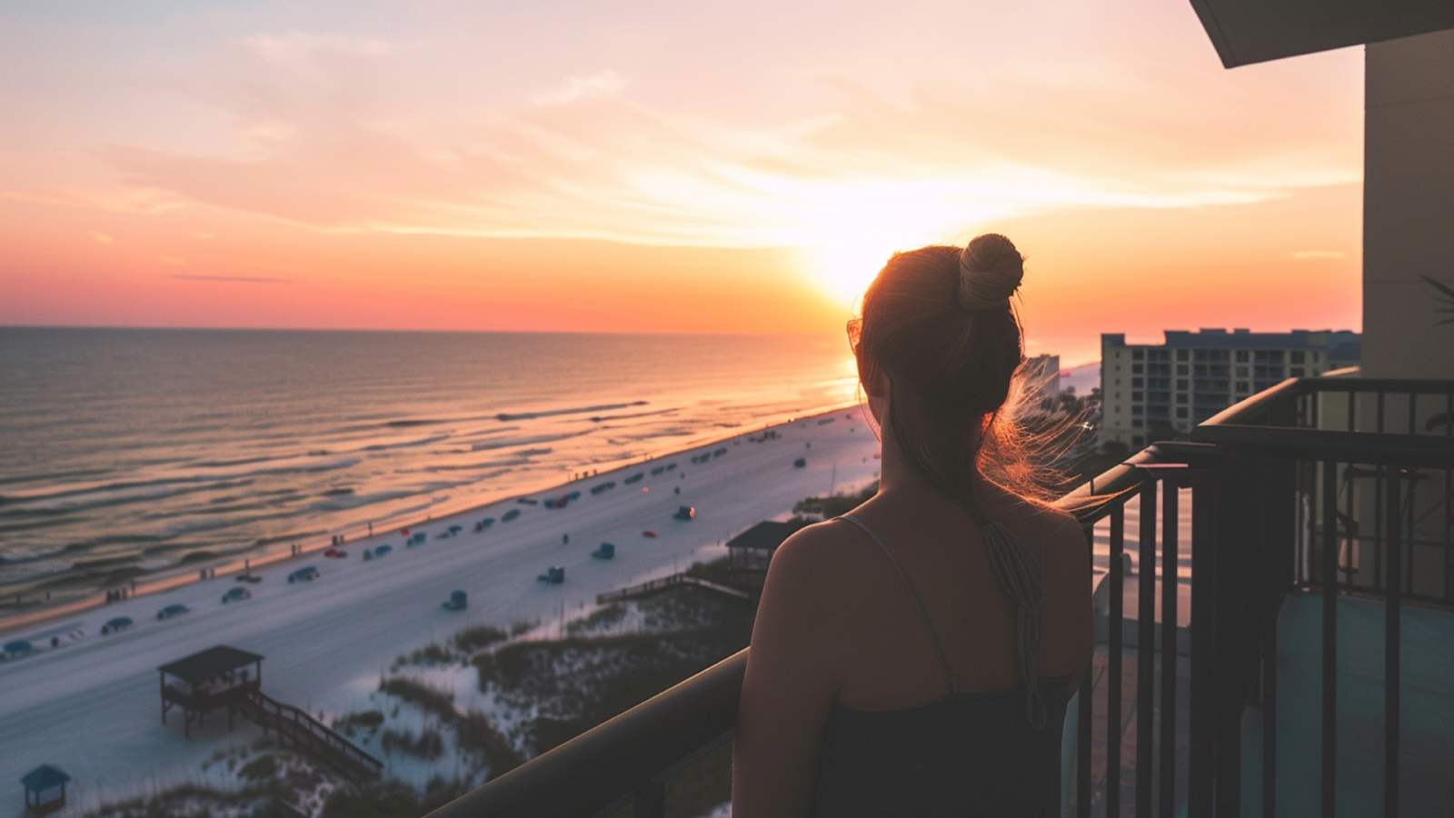 A woman staring at the sunset in Orange Beach