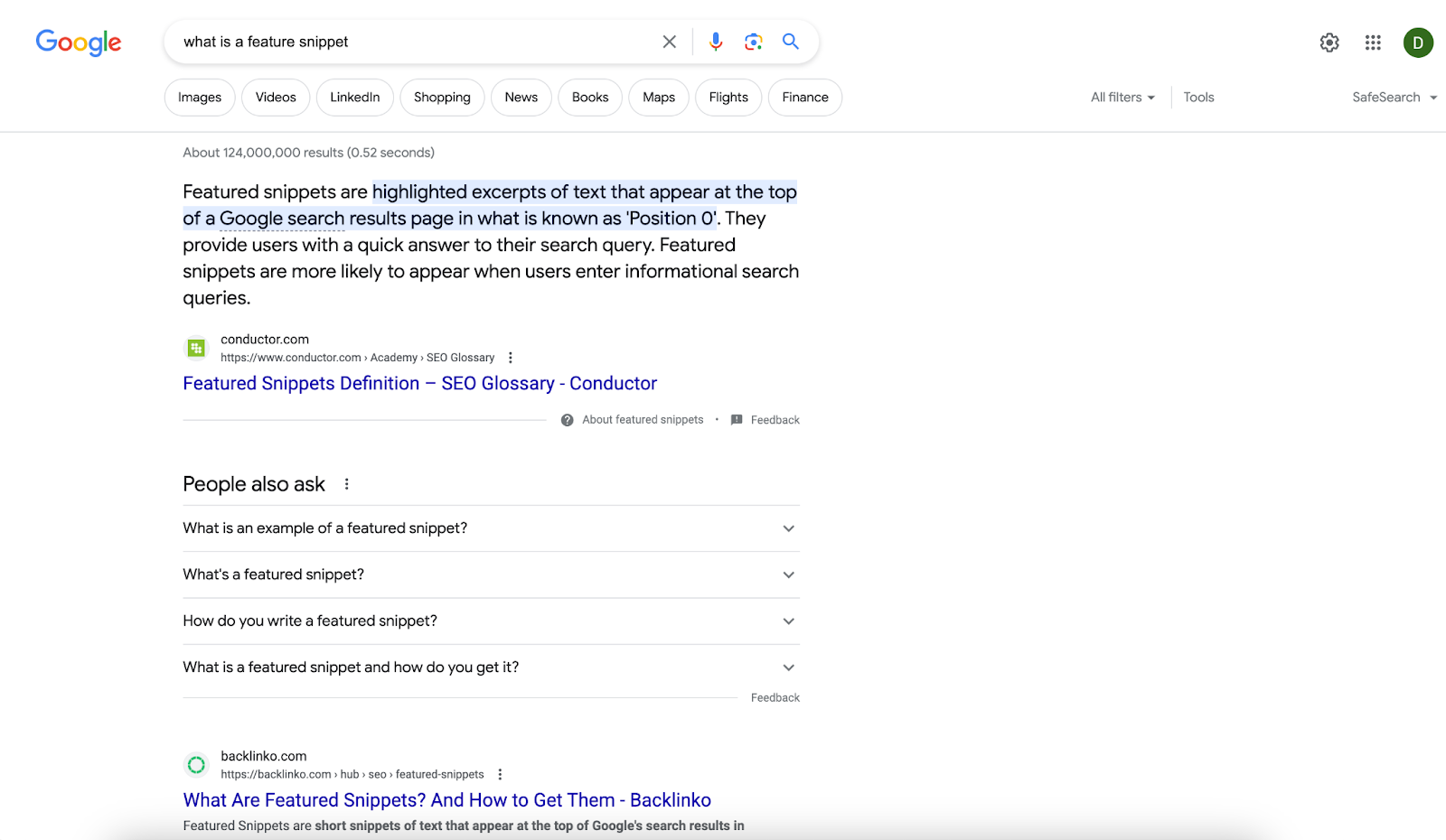 screenshot of what a google snippet is