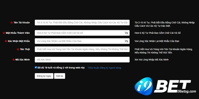 Chú ý trong thủ tục đăng ký hội viên i9BET