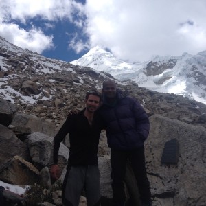 Paul and i during the acclimatisation walk, Tocillaraju on the background