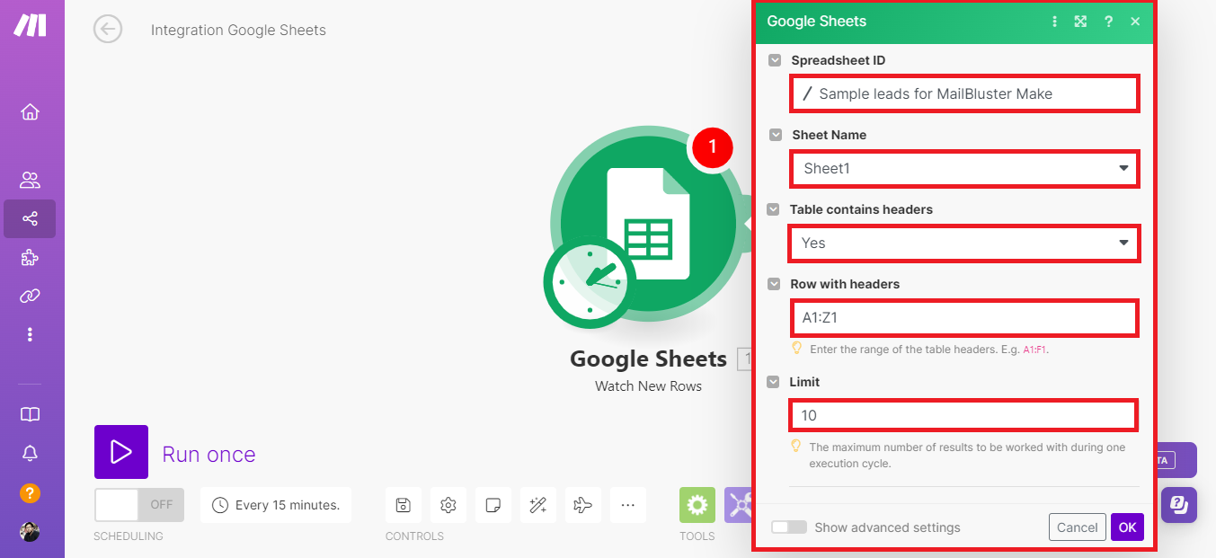 Connecting Google sheet with module fields 