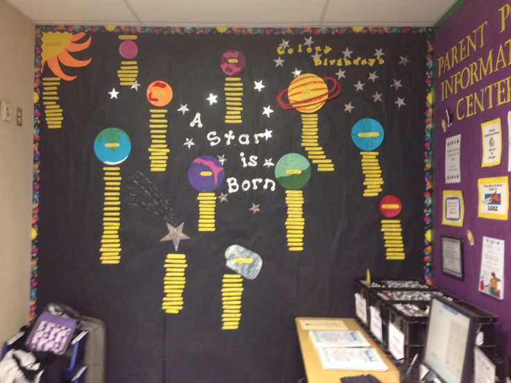Birthday Board w/ Space Theme in my sons' school's Child Care Center ...