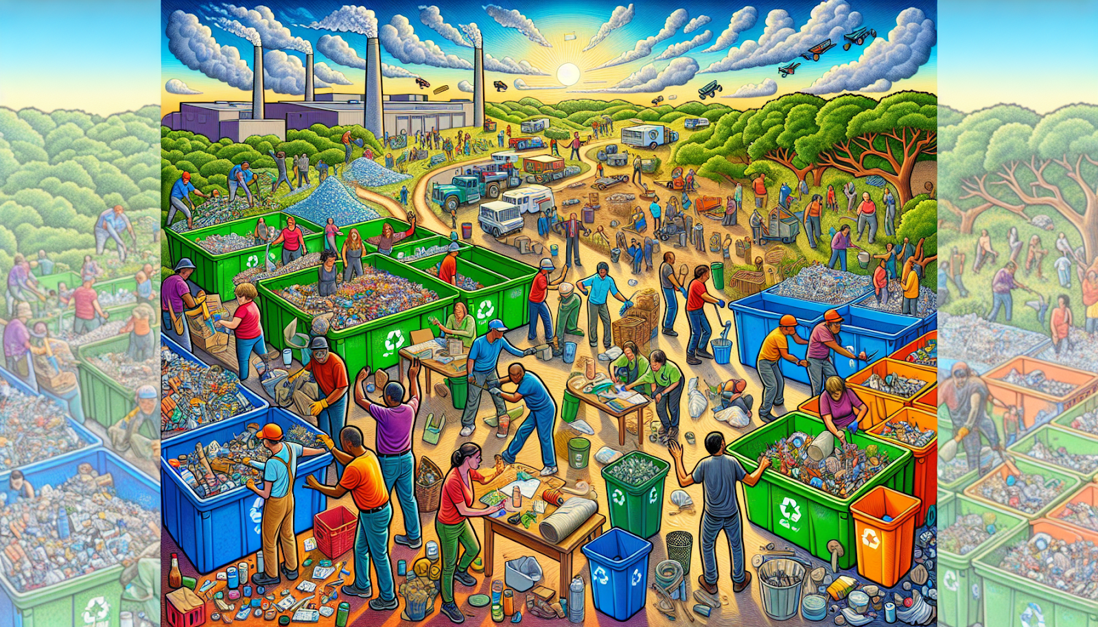 Illustration of sustainable practices and recycling efforts