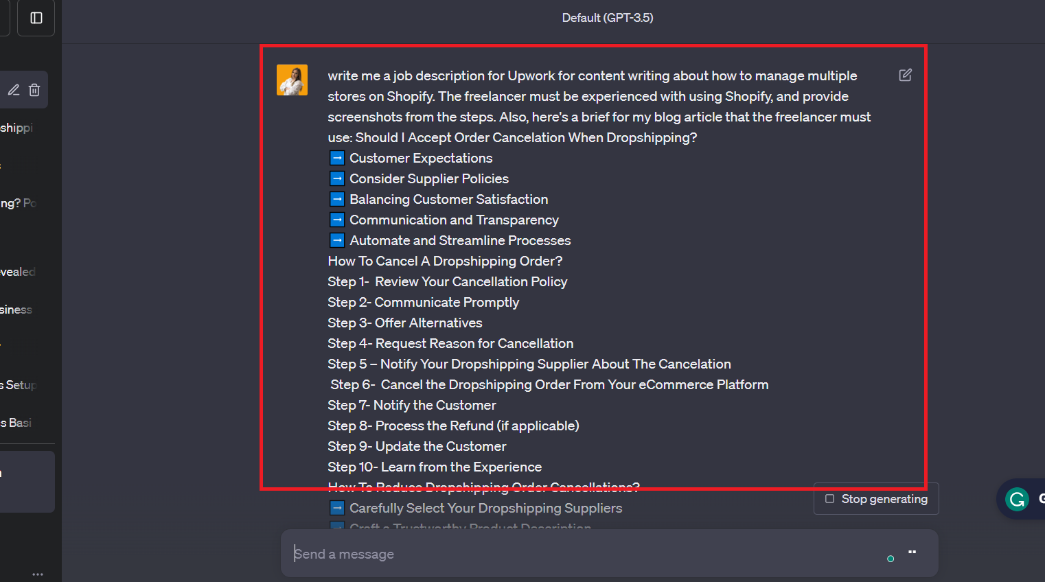 chatgpt for dropshipping