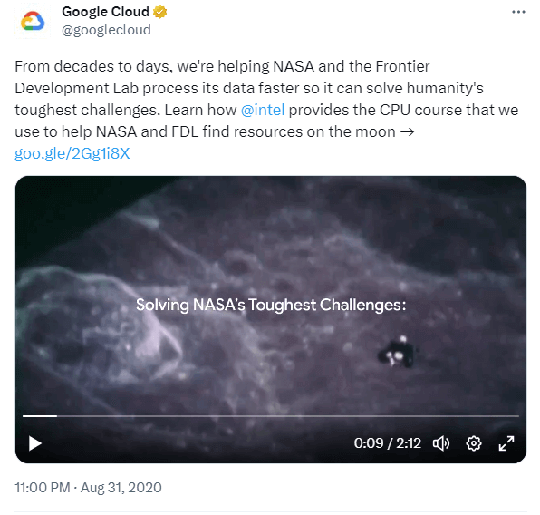 A screenshot of Google Cloud's post about NASA and Frontier Development Lab
