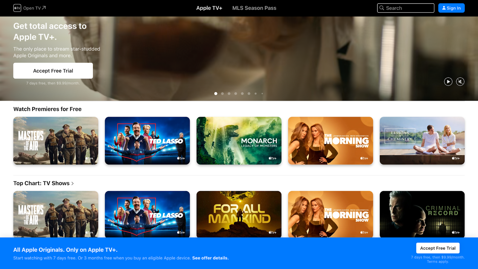 Apple TV+ homepage