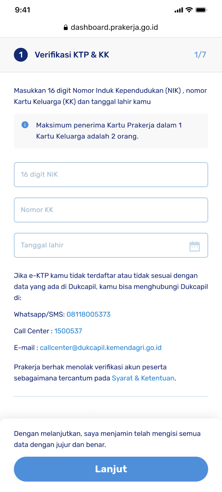 Form verifikasi KTP & KK Prakerja