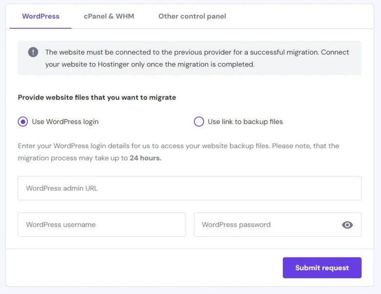 Hostinger Migration Request Form