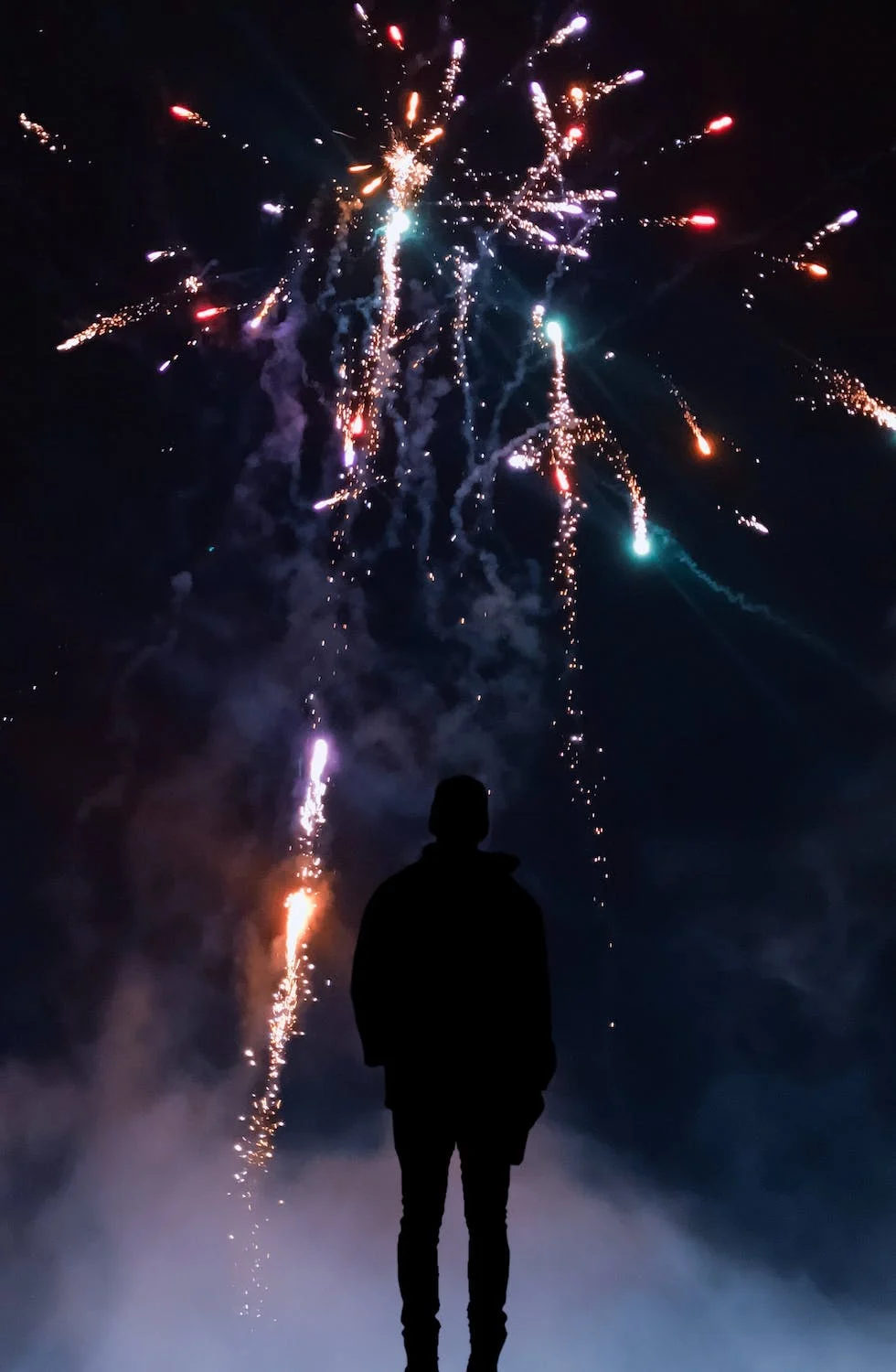 A person watching the stunning fireworks for New Year.