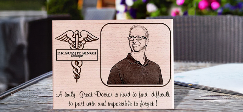 wooden engraved photo frame for  doctors