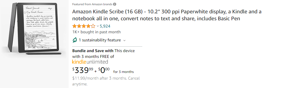 Pricing for Kindle Scribe