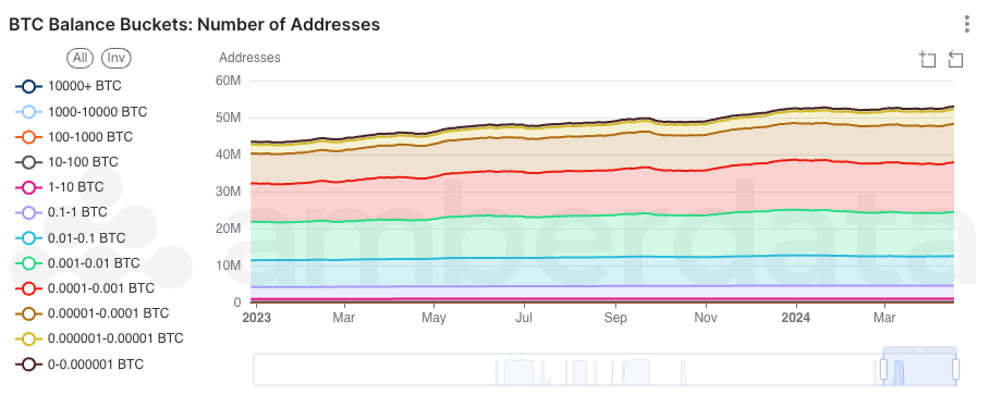 Amberdata API AmberLens Bitcoin address counts holding various amounts of BTC