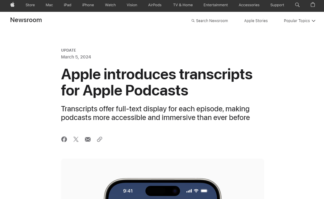 Subheadline example from an an Apple article