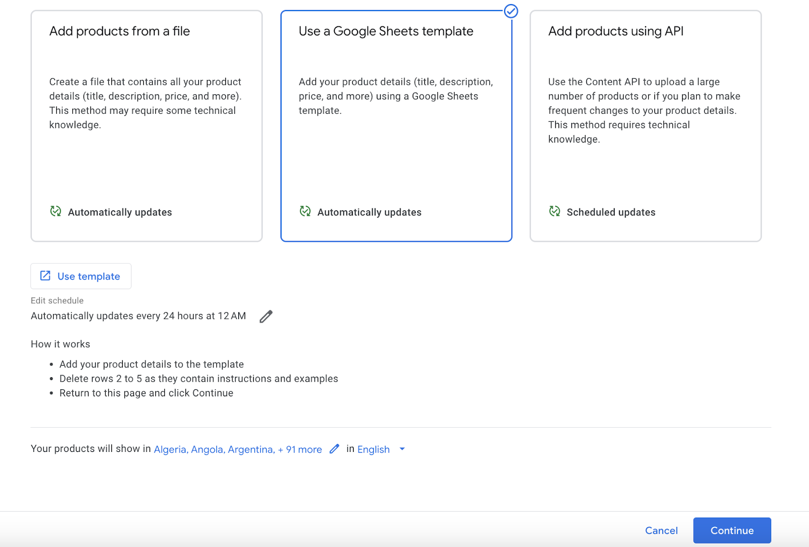 Google Sheets template option