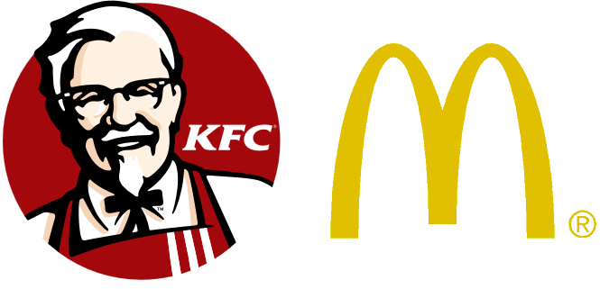 popular branding colors in the food industry - logos of KFC and McDonald's