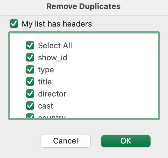 Remove duplicates - data cleaning in Excel