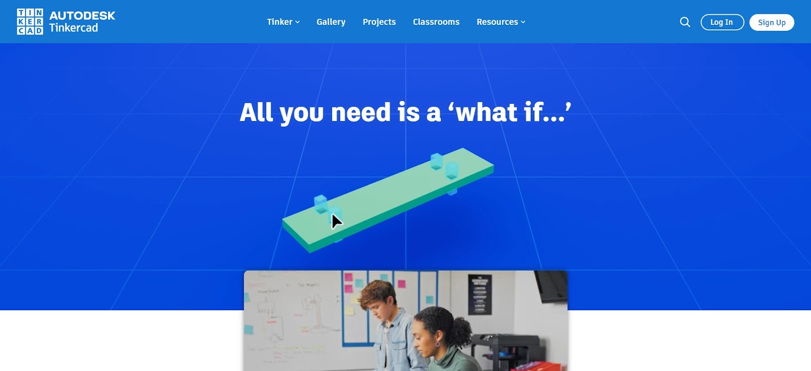 A screenshot of Tinkercad's website