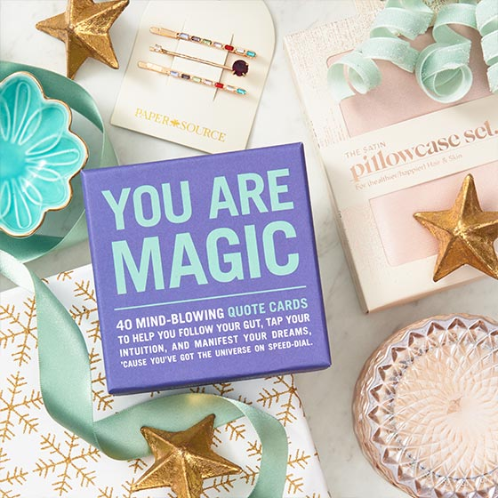 This Journal with Inspirational Quotes says "You are Magic" and says it includes 40 mind-blowing quote cards.