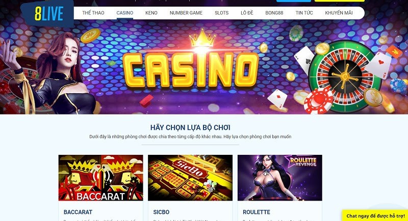 Sòng bài trực tuyến - Live Casino đẳng cấp uy tín tại nhà cái cá cược 8Live