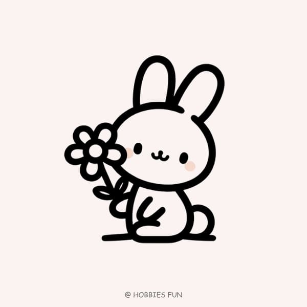 cute bunny drawing, Bunny with Flower