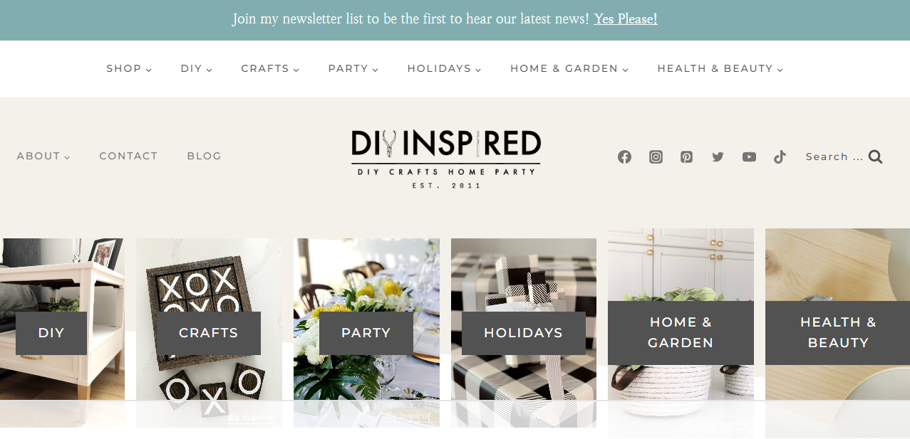 Homepage of DIY Inspired, a hobby blog for DIY crafters