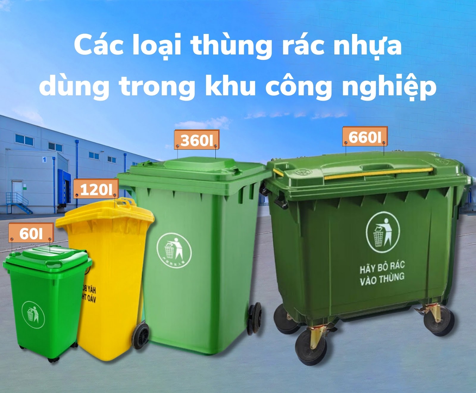 Các loại thùng rác nhựa dùng trong khu công nghiệp