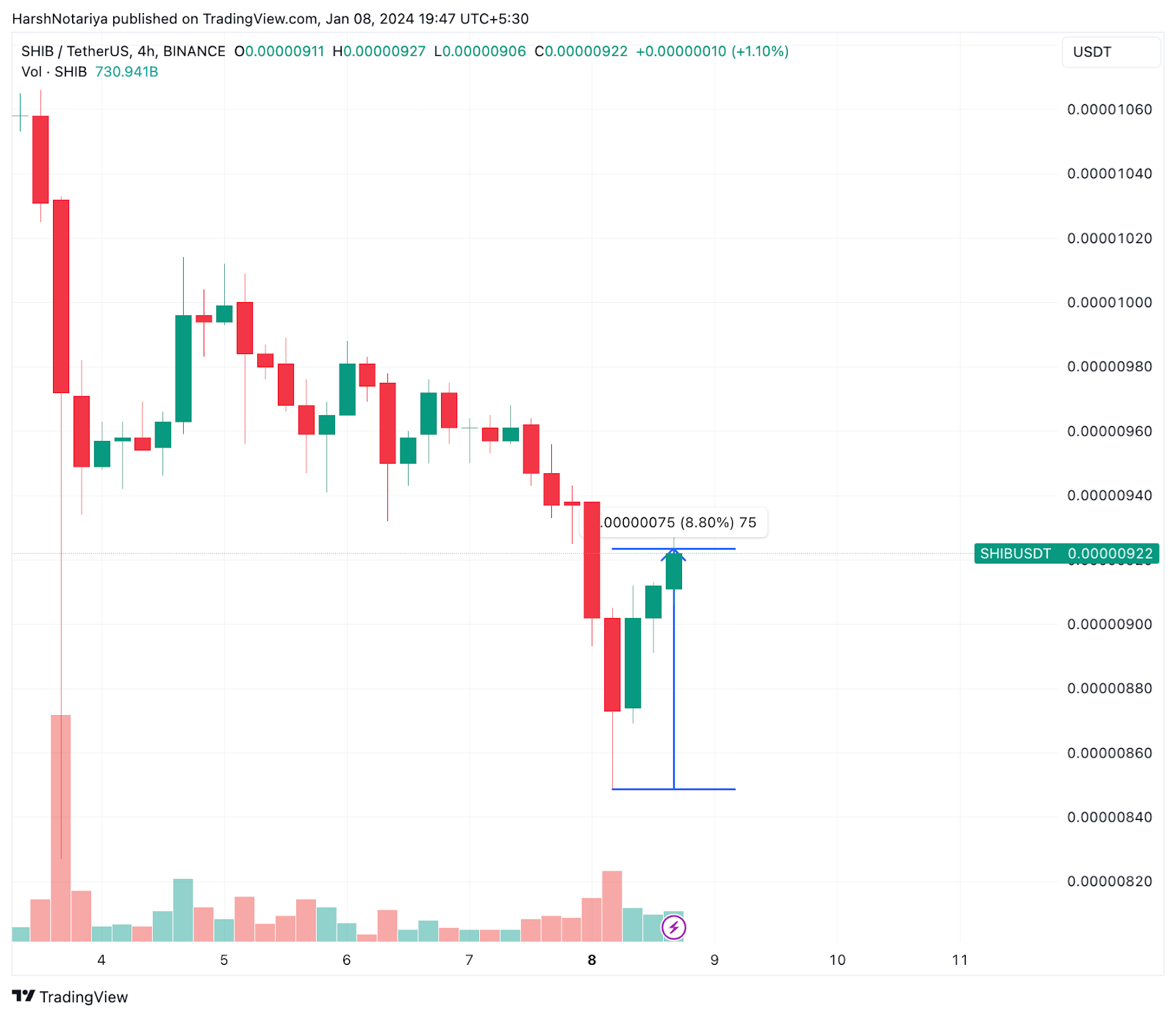 SHIBUSD, Binance. Fonte: TradingView