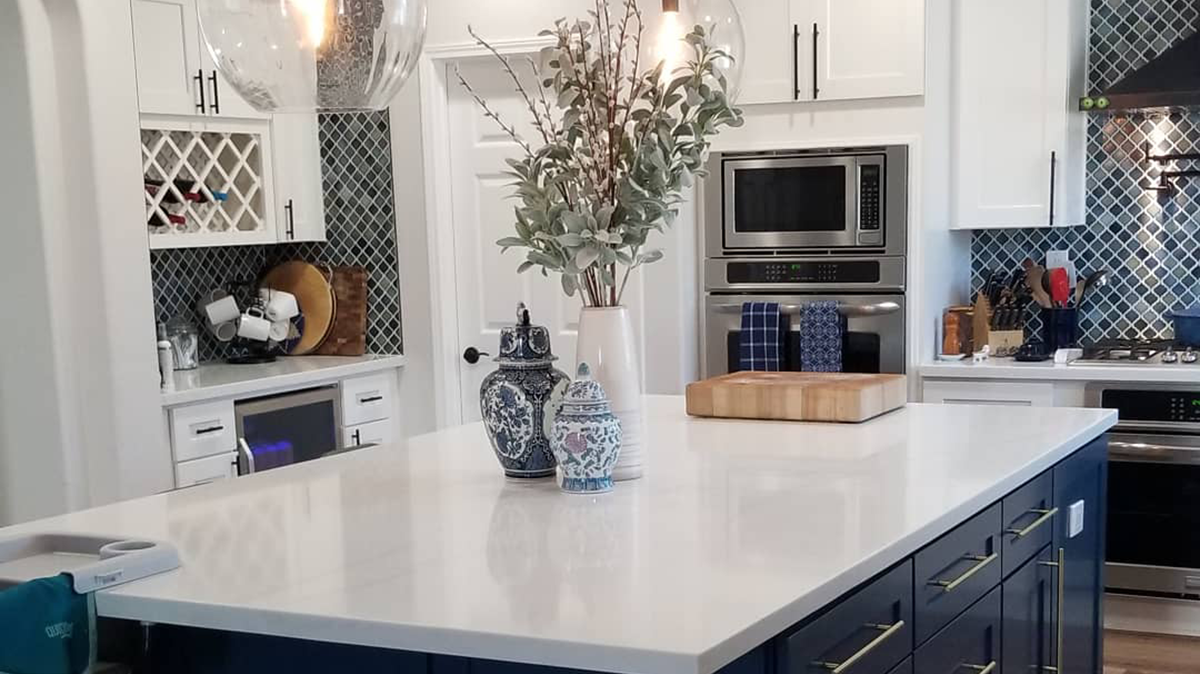 Customized blue cabinets