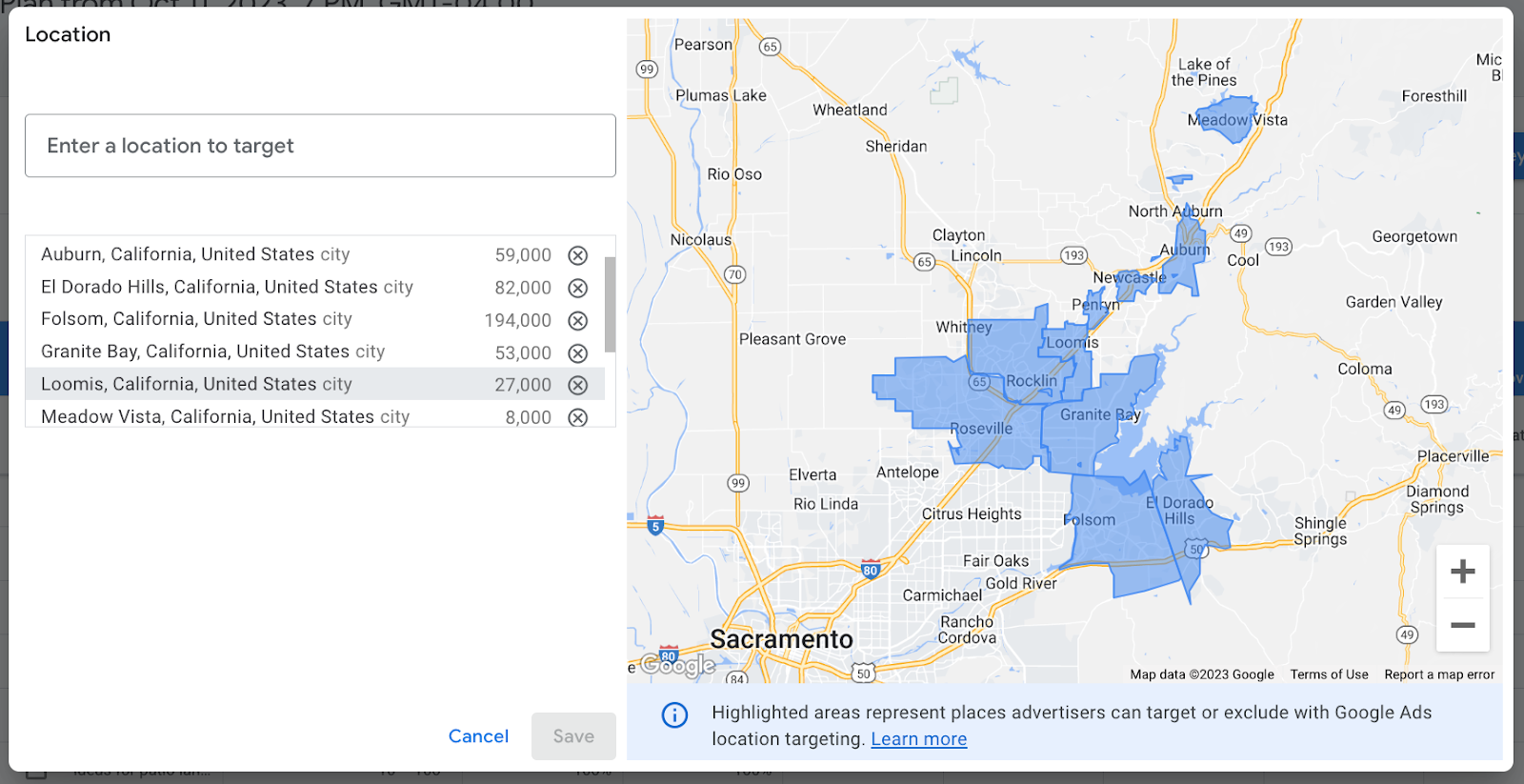 Google ads - location map