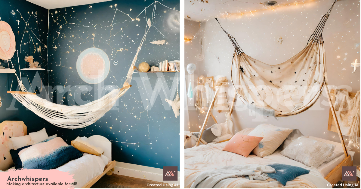 A Zodiac-Themed Bedroom With Swings & Constellation Wall Art