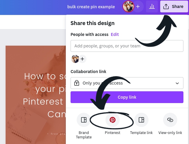 how to use canva bulk create and schedule directly to pinterest