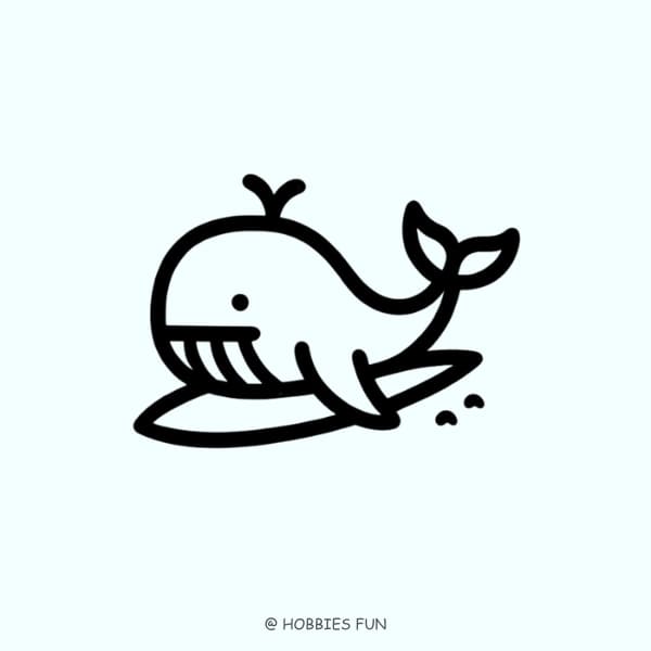 easy whale drawing, Whale on a Surfboard