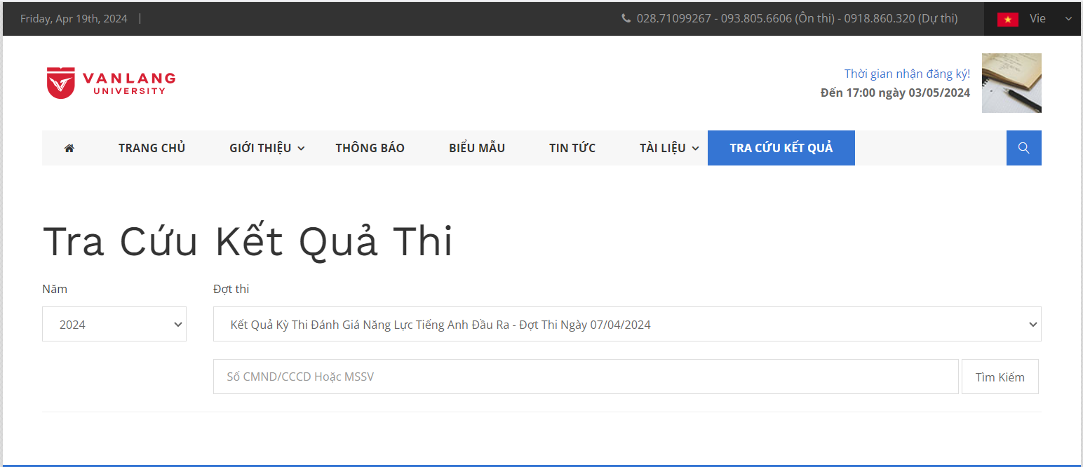 Tra cứu kết quả thi VSTEP tại VLU