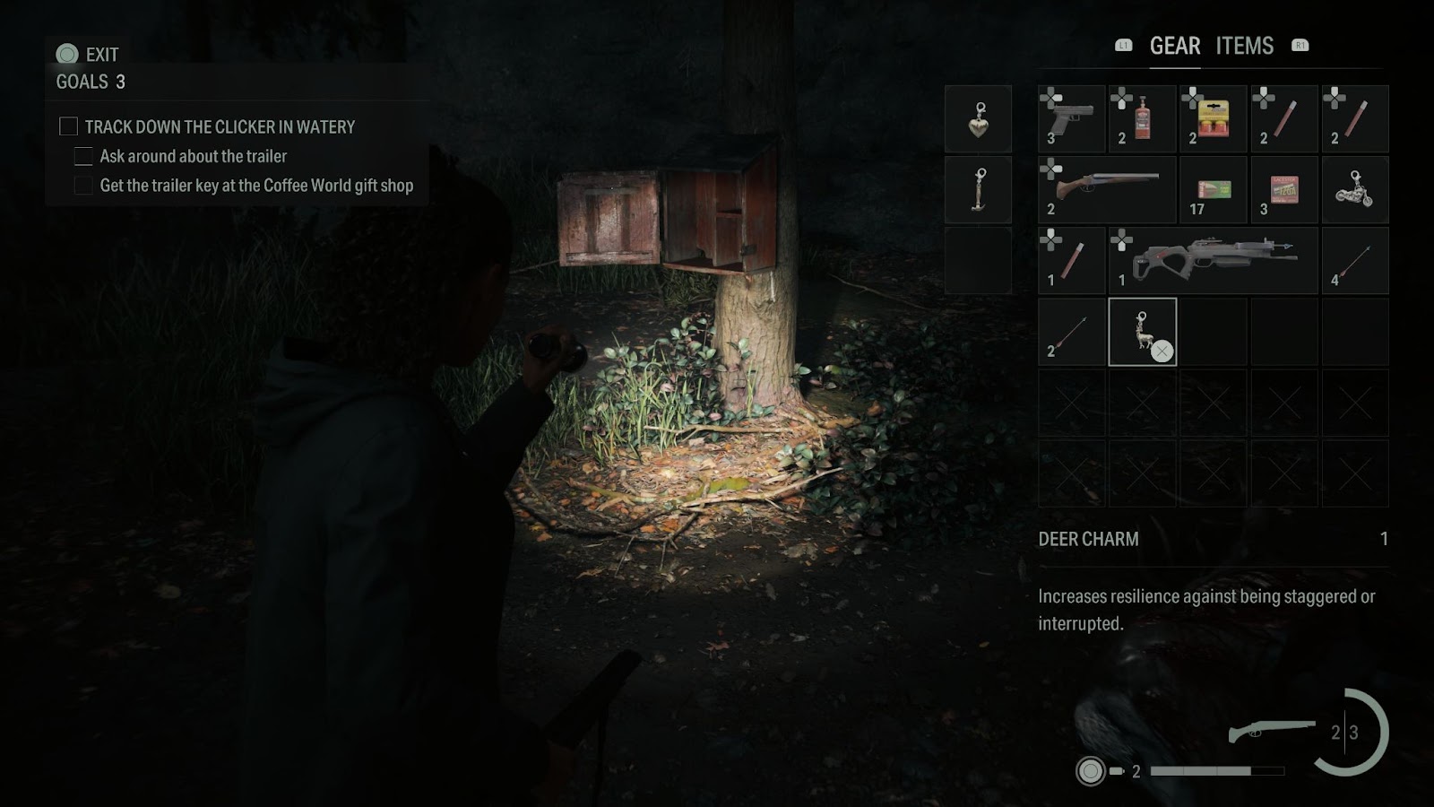 An in game screenshot of the Deer Charm reward from the game Alan Wake II. 