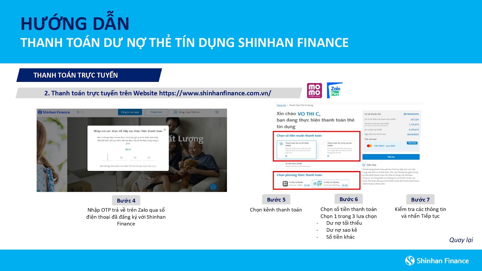 Cách thanh toán thẻ tín dụng Shinhan