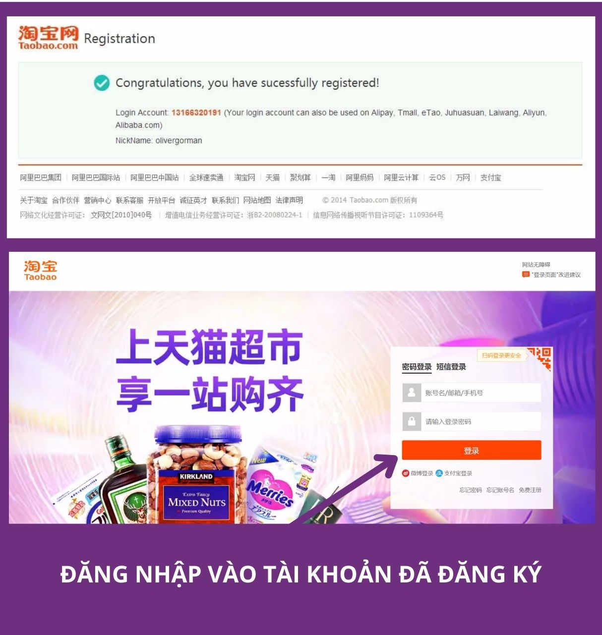 Đăng nhập vào Taobao trên máy tính bằng tài khoản vừa đăng ký