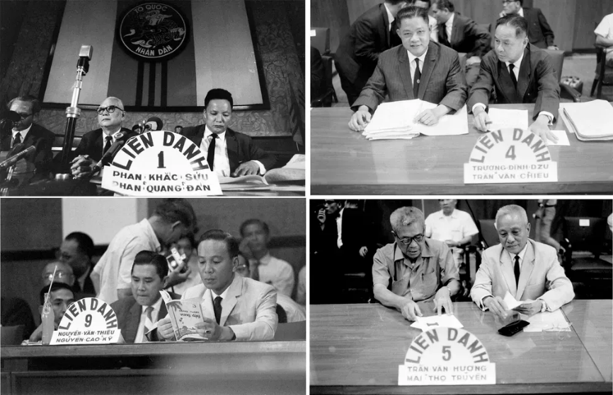 A collage of several men sitting at a table

Description automatically generated