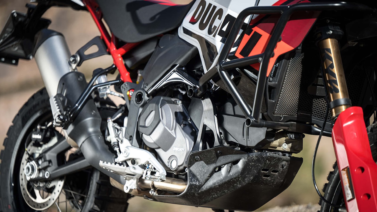 Carbon skid plate, or we wouldn't be talking about a Ducati.