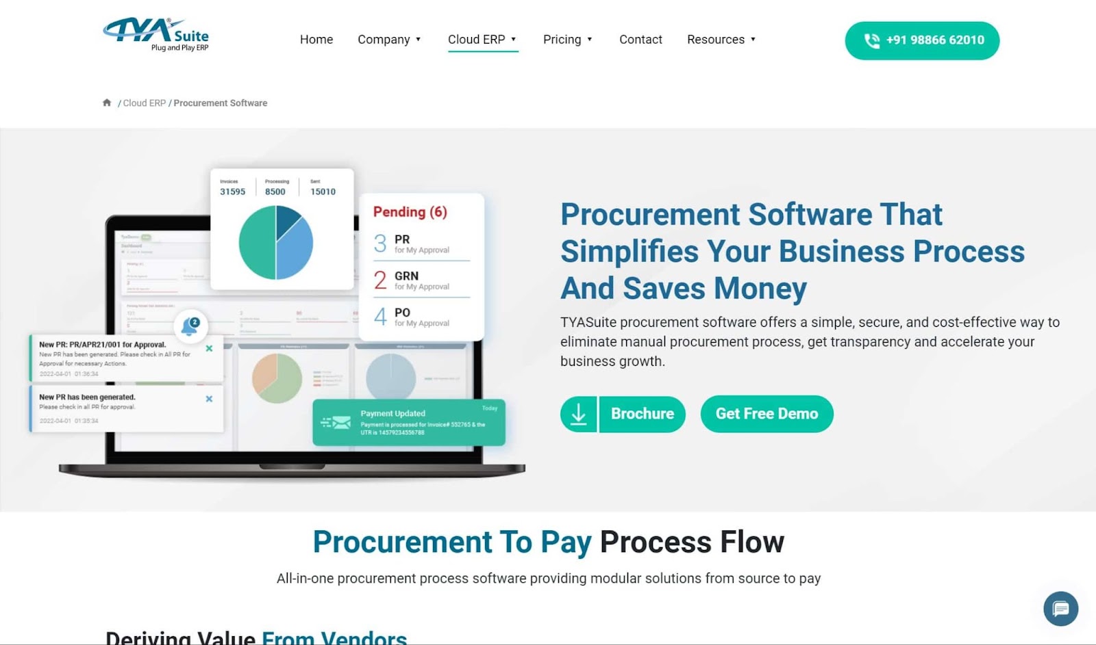 Screenshot of TYASuite Procurement to Pay website